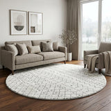 8' Brown And Ivory Geometric Shag Washable Round Rug With UV Protection - HomeRoots - Flyclothing LLC