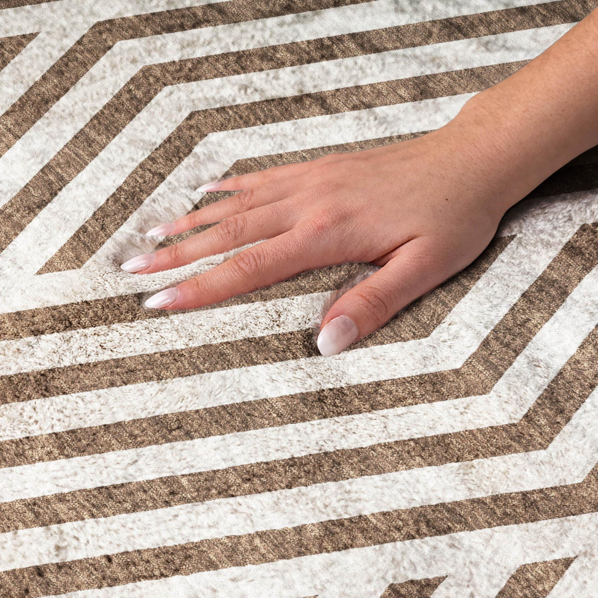 9' X 12' Brown And Ivory Geometric Shag Washable Area Rug With UV Protection - HomeRoots - Flyclothing LLC