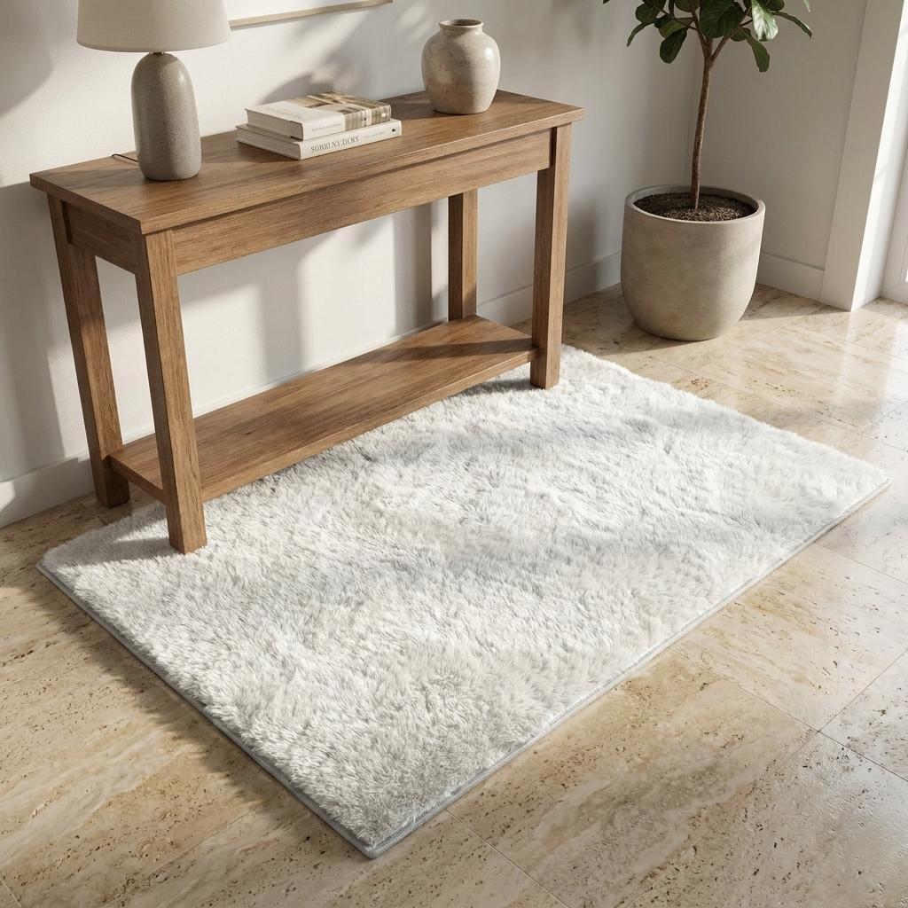3' X 5' Denim Blue And Ivory Geometric Shag Washable Area Rug With UV Protection - HomeRoots - Flyclothing LLC