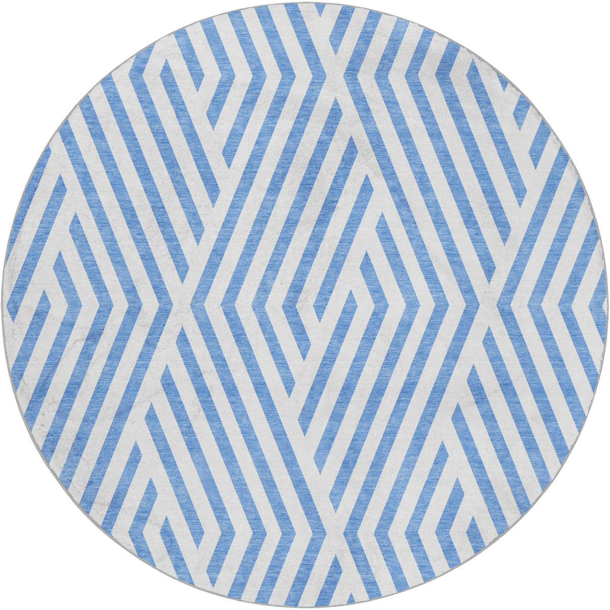 8' Denim Blue And Ivory Geometric Shag Washable Round Rug With UV Protection - HomeRoots - Flyclothing LLC