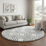 8' Denim Blue And Ivory Geometric Shag Washable Round Rug With UV Protection - HomeRoots - Flyclothing LLC