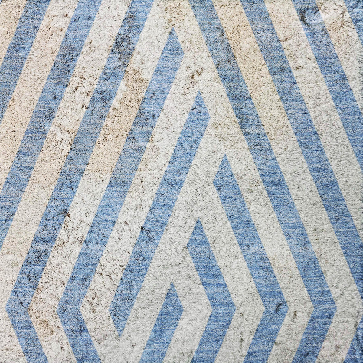 9' X 12' Denim Blue And Ivory Geometric Shag Washable Area Rug With UV Protection - HomeRoots - Flyclothing LLC