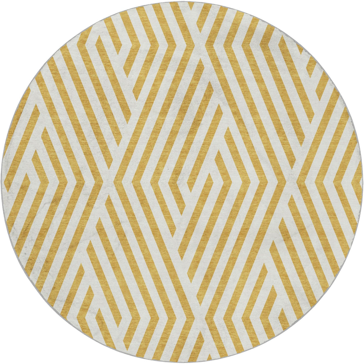 8' Gold And Ivory Geometric Shag Washable Round Rug With UV Protection - HomeRoots - Flyclothing LLC
