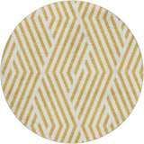 8' Gold And Ivory Geometric Shag Washable Round Rug With UV Protection - HomeRoots - Flyclothing LLC