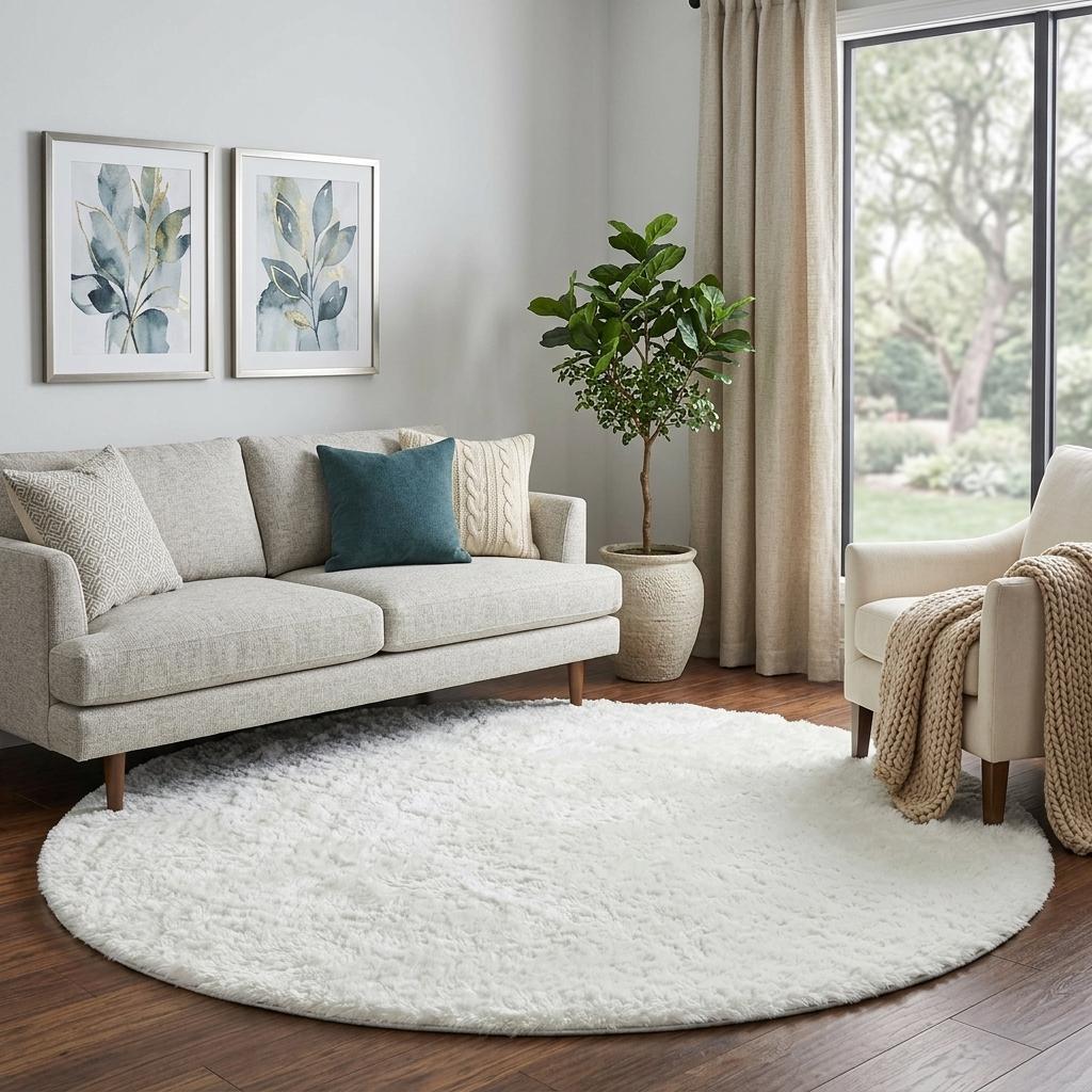8' Gold And Ivory Geometric Shag Washable Round Rug With UV Protection - HomeRoots - Flyclothing LLC