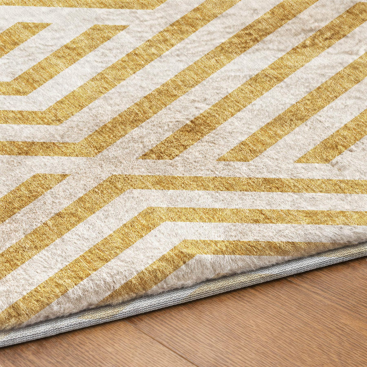 10' X 14' Gold And Ivory Geometric Shag Washable Area Rug With UV Protection - HomeRoots - Flyclothing LLC