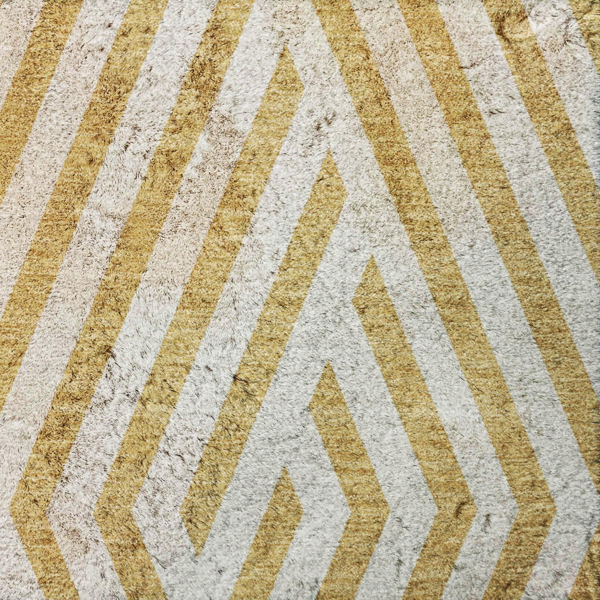 10' X 14' Gold And Ivory Geometric Shag Washable Area Rug With UV Protection - HomeRoots - Flyclothing LLC
