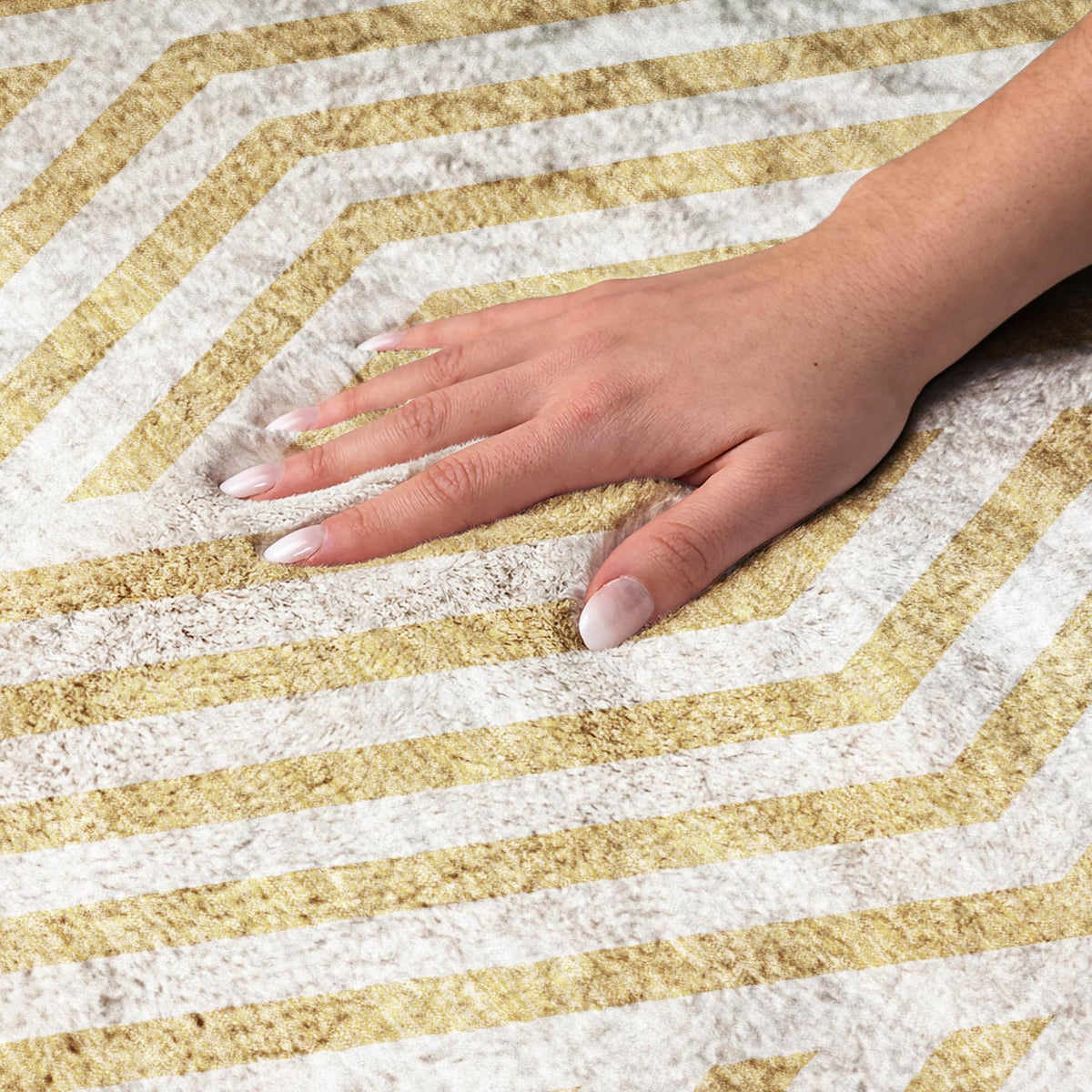 10' X 14' Gold And Ivory Geometric Shag Washable Area Rug With UV Protection - HomeRoots - Flyclothing LLC