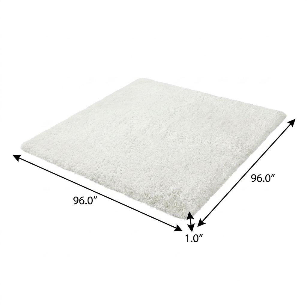 8' Gray And Ivory Geometric Shag Washable Round Rug With UV Protection - HomeRoots - Flyclothing LLC