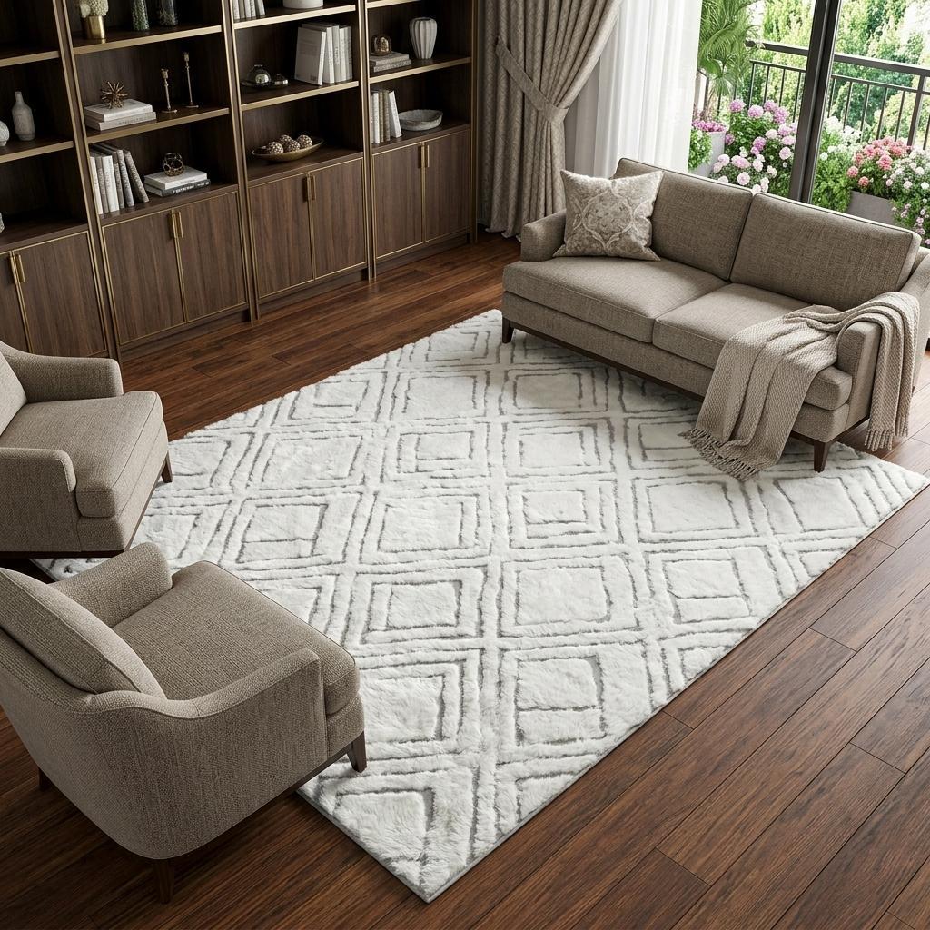 10' X 14' Gray And Ivory Geometric Shag Washable Area Rug With UV Protection - HomeRoots - Flyclothing LLC