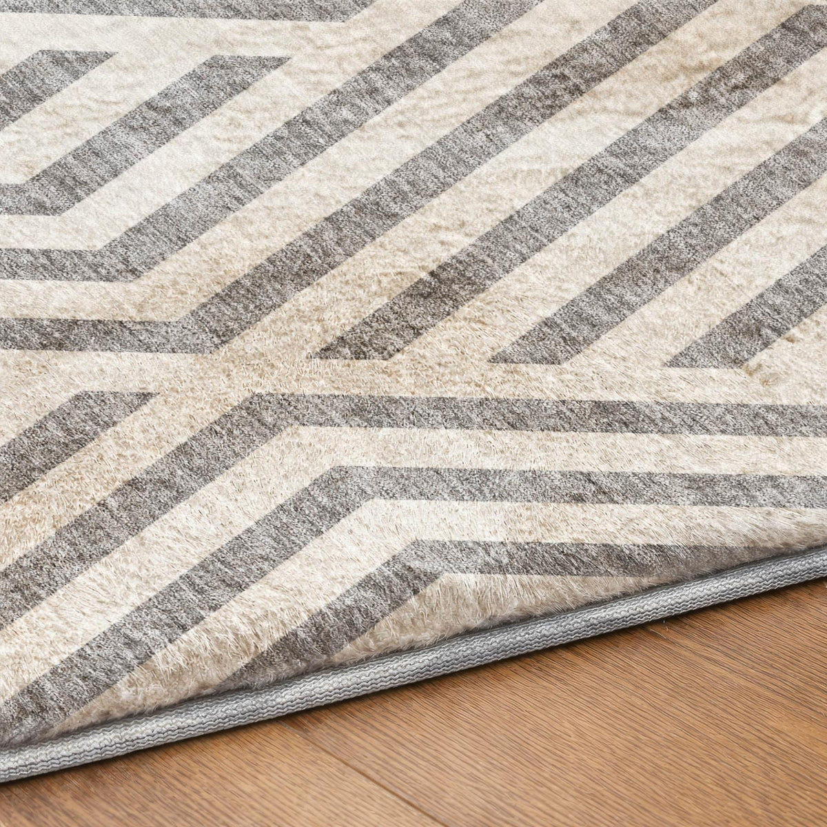 10' X 14' Gray And Ivory Geometric Shag Washable Area Rug With UV Protection - HomeRoots - Flyclothing LLC