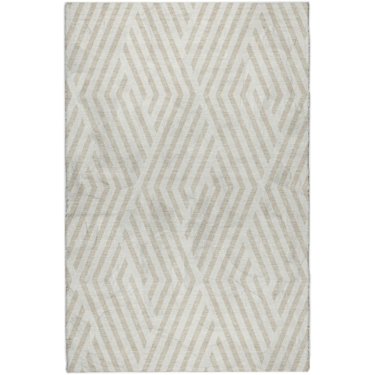 5' X 8' Ivory And Beige Geometric Shag Washable Area Rug With UV Protection - HomeRoots - Flyclothing LLC