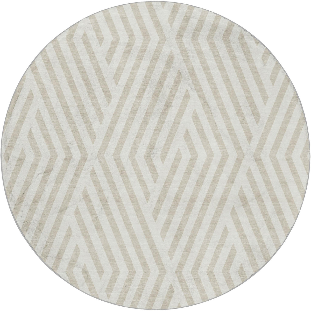 8' Ivory And Beige Geometric Shag Washable Round Rug With UV Protection - HomeRoots - Flyclothing LLC