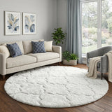8' Ivory And Beige Geometric Shag Washable Round Rug With UV Protection - HomeRoots - Flyclothing LLC
