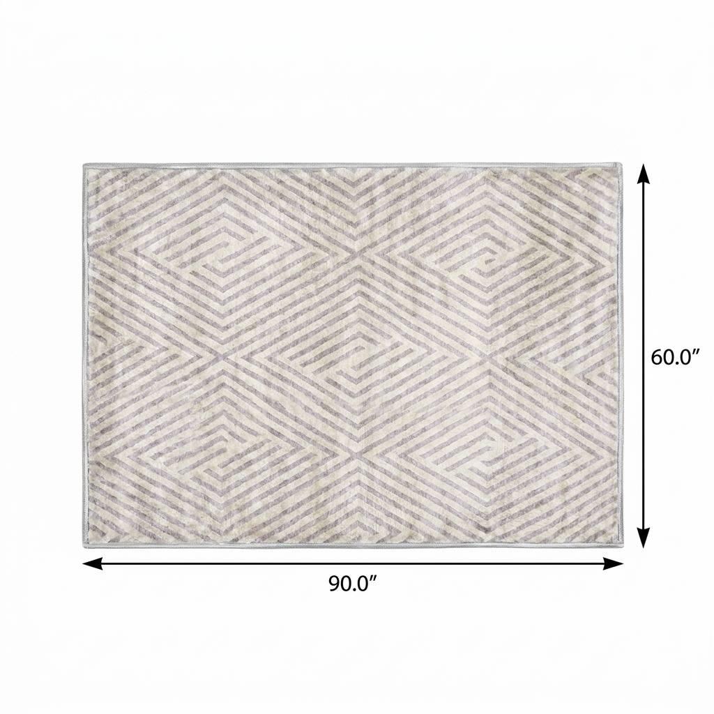 5' X 8' Lavender And Ivory Geometric Shag Washable Area Rug With UV Protection - HomeRoots - Flyclothing LLC