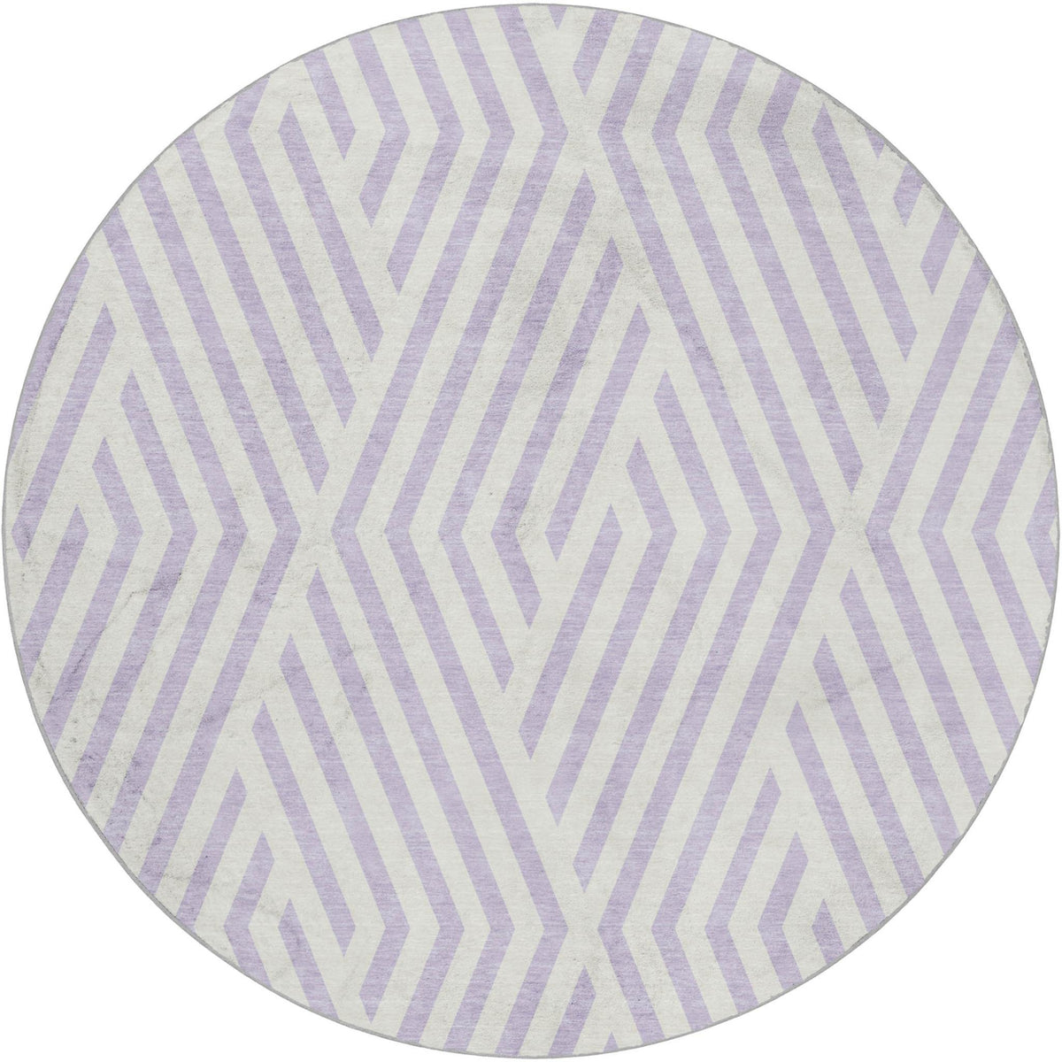 8' Lavender And Ivory Geometric Shag Washable Round Rug With UV Protection - HomeRoots - Flyclothing LLC