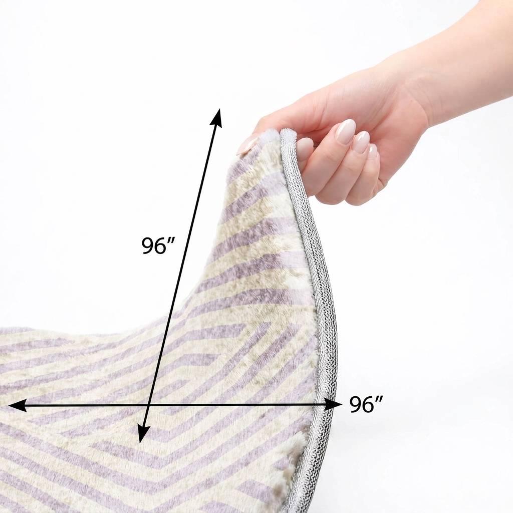 8' Lavender And Ivory Geometric Shag Washable Round Rug With UV Protection - HomeRoots - Flyclothing LLC