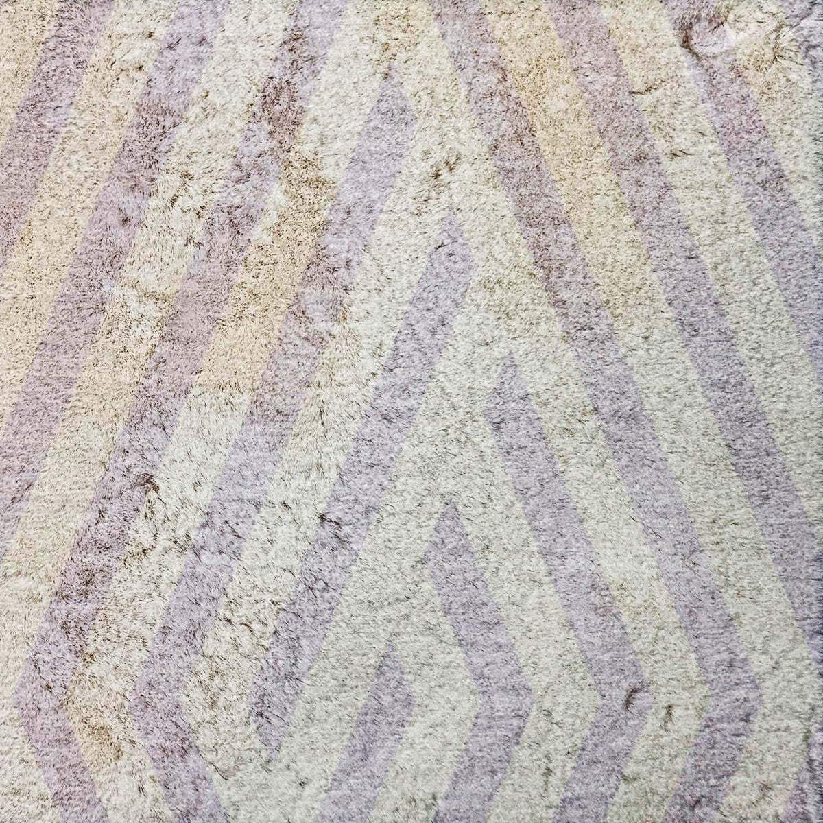 10' X 14' Lavender And Ivory Geometric Shag Washable Area Rug With UV Protection - HomeRoots - Flyclothing LLC