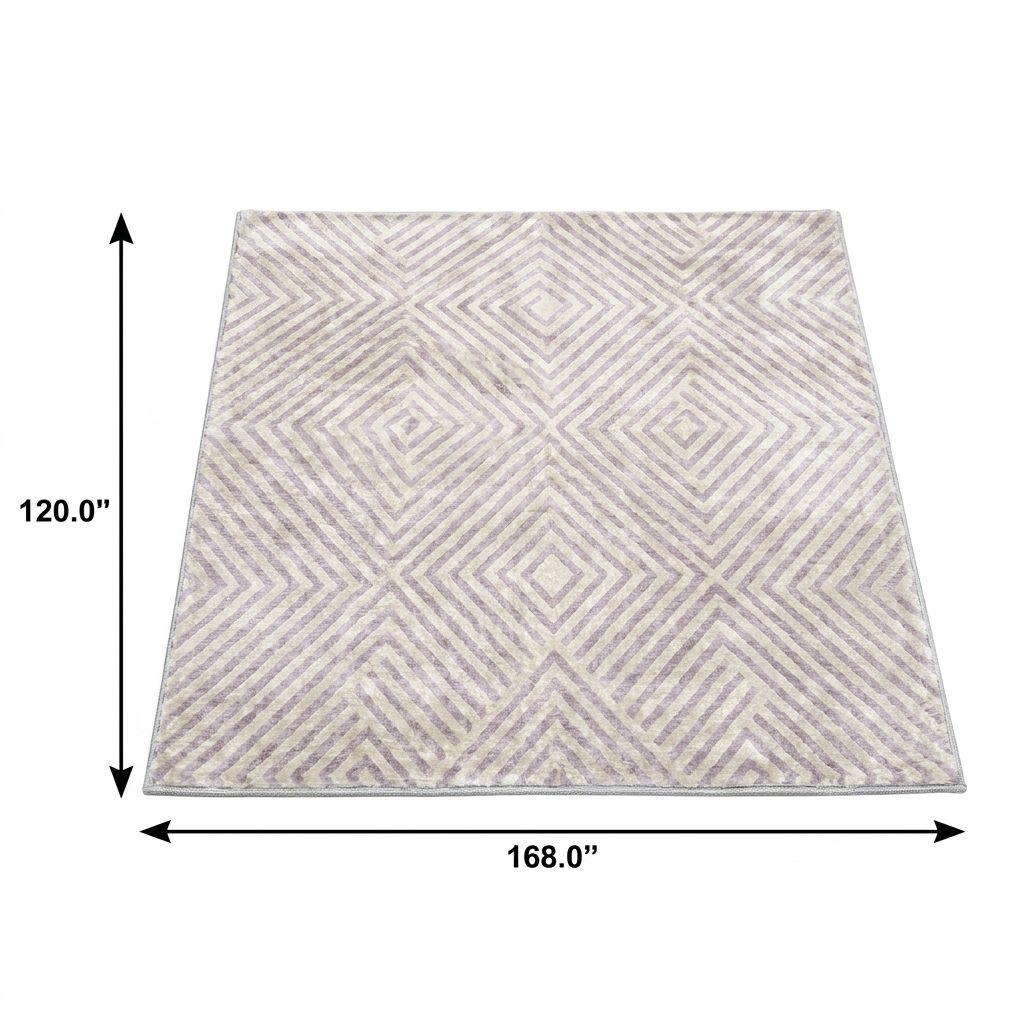 10' X 14' Lavender And Ivory Geometric Shag Washable Area Rug With UV Protection - HomeRoots - Flyclothing LLC