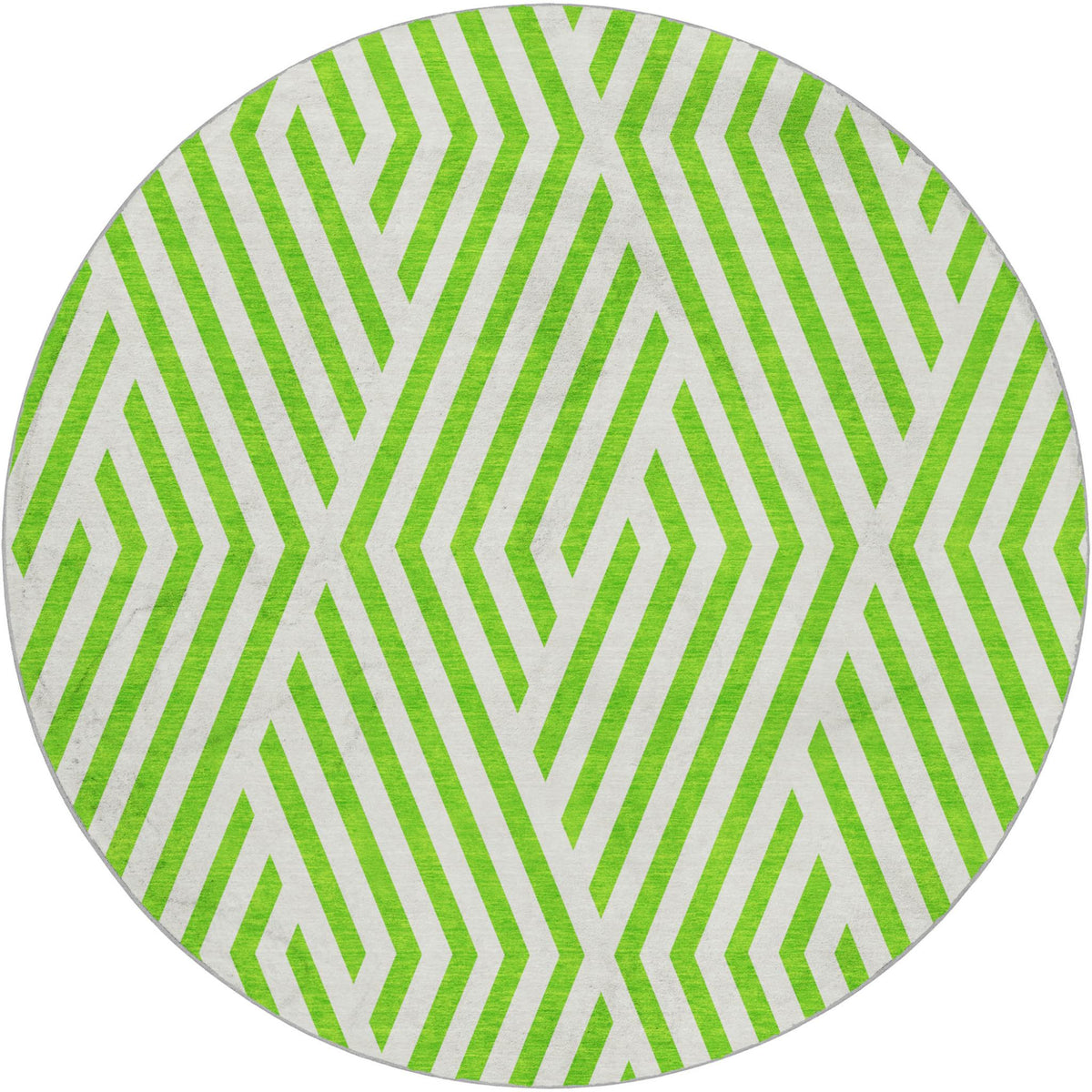 8' Lime Green And Ivory Geometric Shag Washable Round Rug With UV Protection - HomeRoots - Flyclothing LLC