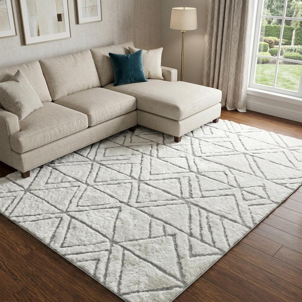 9' X 12' Lime Green And Ivory Geometric Shag Washable Area Rug With UV Protection - HomeRoots - Flyclothing LLC