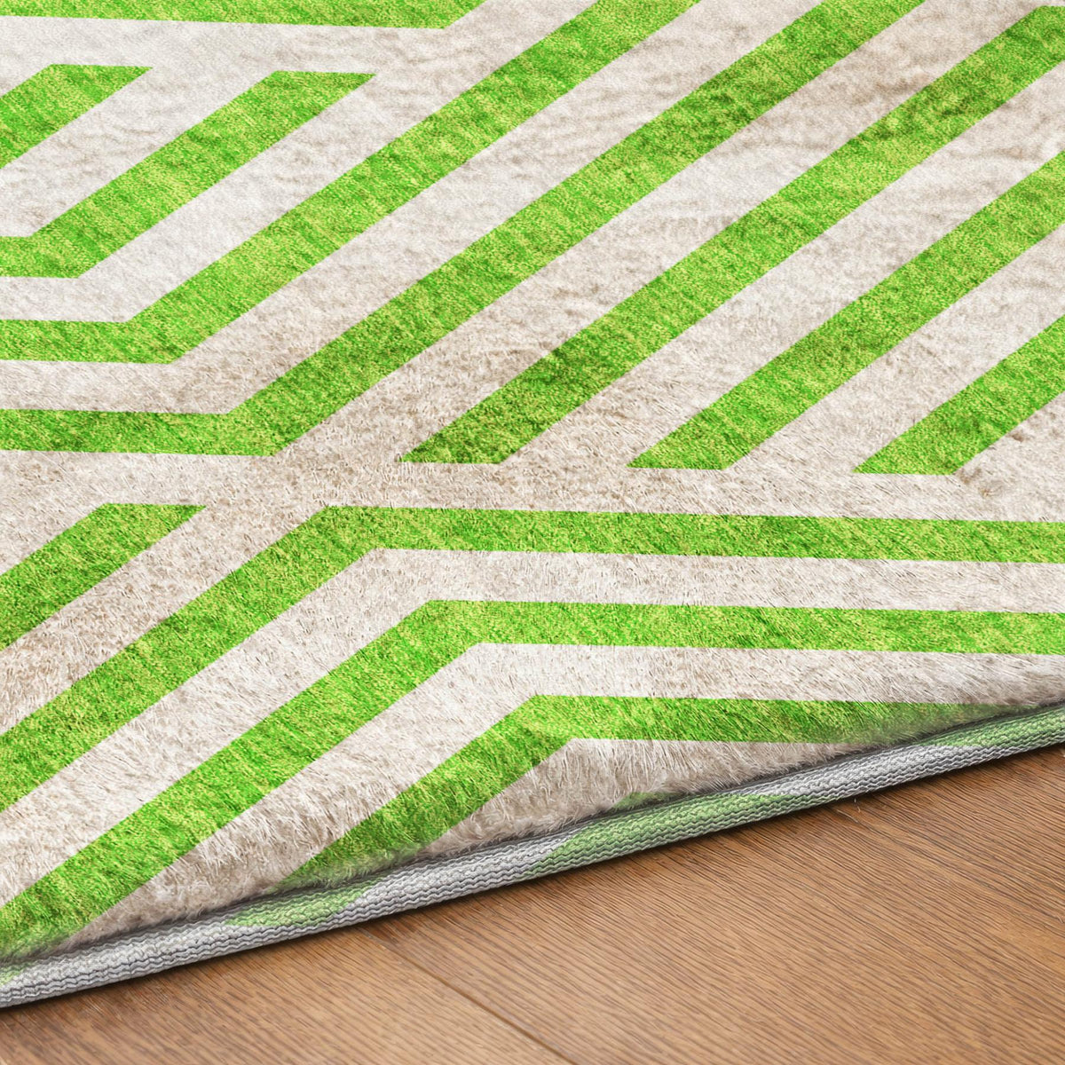 10' X 14' Lime Green And Ivory Geometric Shag Washable Area Rug With UV Protection - HomeRoots - Flyclothing LLC