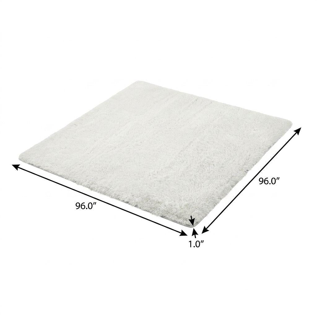 8' Navy Blue And Ivory Geometric Shag Washable Round Rug With UV Protection - HomeRoots - Flyclothing LLC