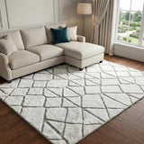 10' X 14' Navy Blue And Ivory Geometric Shag Washable Area Rug With UV Protection - HomeRoots - Flyclothing LLC
