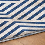 10' X 14' Navy Blue And Ivory Geometric Shag Washable Area Rug With UV Protection - HomeRoots - Flyclothing LLC