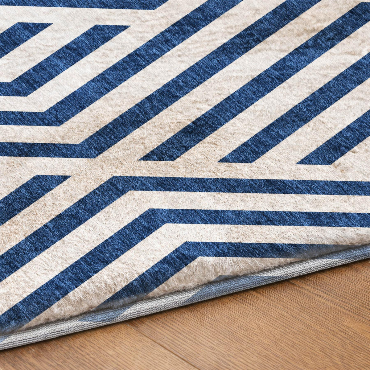 10' X 14' Navy Blue And Ivory Geometric Shag Washable Area Rug With UV Protection - HomeRoots - Flyclothing LLC