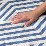 10' X 14' Navy Blue And Ivory Geometric Shag Washable Area Rug With UV Protection - HomeRoots - Flyclothing LLC