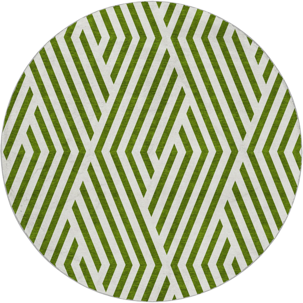 8' Olive Green And Ivory Geometric Shag Washable Round Rug With UV Protection - HomeRoots - Flyclothing LLC