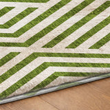 8' Olive Green And Ivory Geometric Shag Washable Round Rug With UV Protection - HomeRoots - Flyclothing LLC
