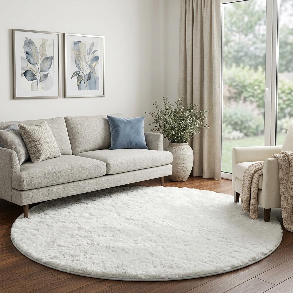 8' Olive Green And Ivory Geometric Shag Washable Round Rug With UV Protection - HomeRoots - Flyclothing LLC