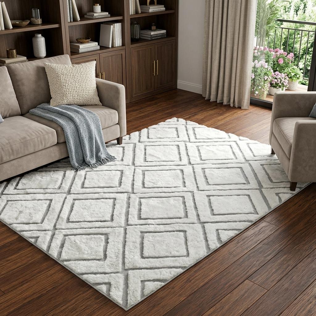 8' X 10' Olive Green And Ivory Geometric Shag Washable Area Rug With UV Protection - HomeRoots - Flyclothing LLC