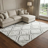 9' X 12' Olive Green And Ivory Geometric Shag Washable Area Rug With UV Protection - HomeRoots - Flyclothing LLC