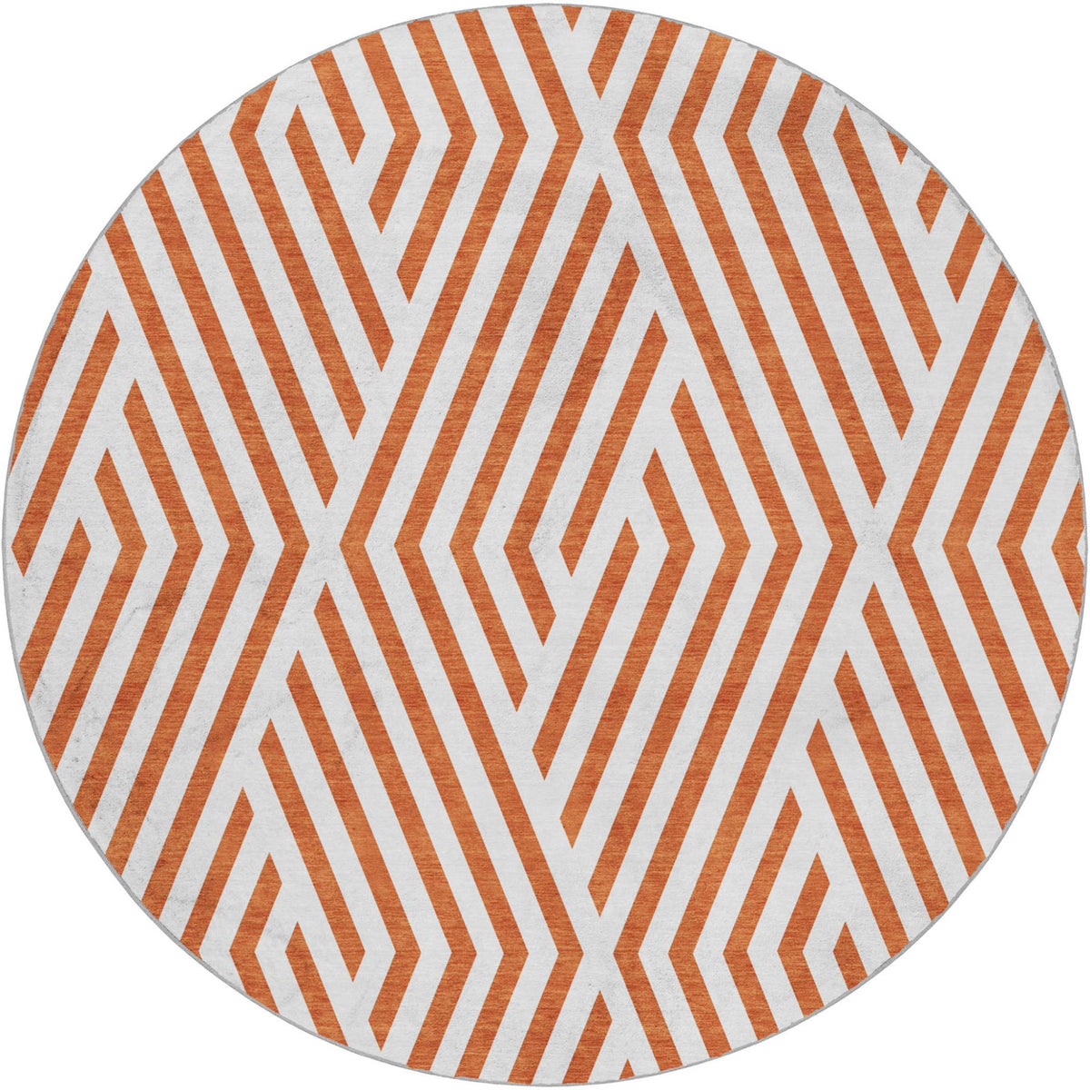 8' Orange And Ivory Geometric Shag Washable Round Rug With UV Protection - HomeRoots - Flyclothing LLC