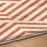 8' Orange And Ivory Geometric Shag Washable Round Rug With UV Protection - HomeRoots - Flyclothing LLC