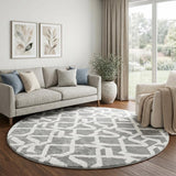 8' Orange And Ivory Geometric Shag Washable Round Rug With UV Protection - HomeRoots - Flyclothing LLC