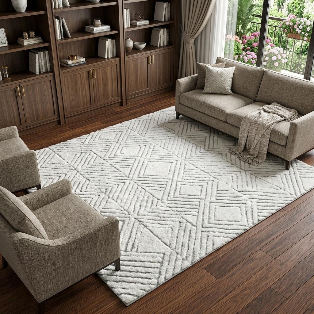 9' X 12' Orange And Ivory Geometric Shag Washable Area Rug With UV Protection - HomeRoots - Flyclothing LLC