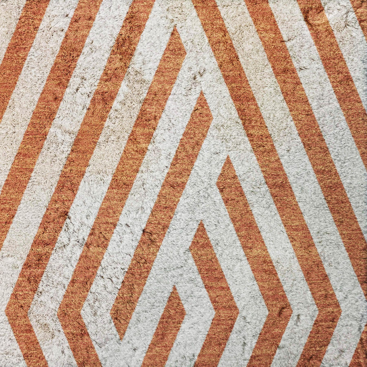 10' X 14' Orange And Ivory Geometric Shag Washable Area Rug With UV Protection - HomeRoots - Flyclothing LLC