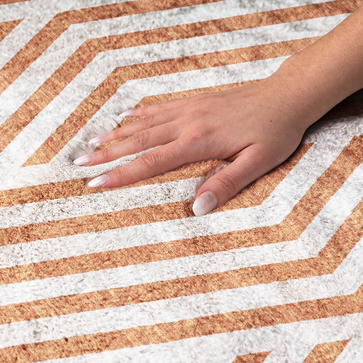10' X 14' Orange And Ivory Geometric Shag Washable Area Rug With UV Protection - HomeRoots - Flyclothing LLC