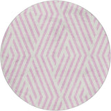 8' Pink And Ivory Geometric Shag Washable Round Rug With UV Protection - HomeRoots - Flyclothing LLC