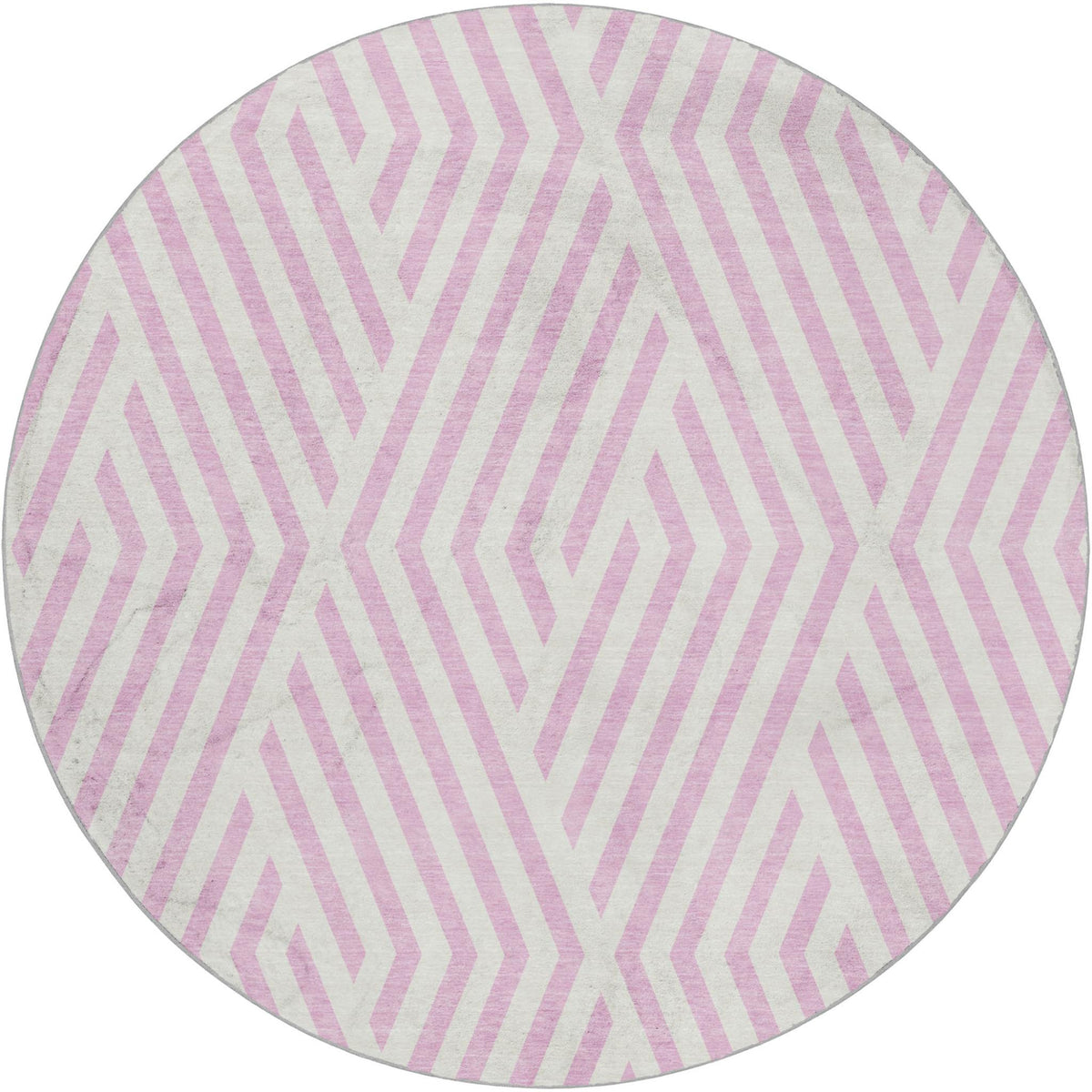 8' Pink And Ivory Geometric Shag Washable Round Rug With UV Protection - HomeRoots - Flyclothing LLC