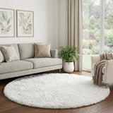 8' Pink And Ivory Geometric Shag Washable Round Rug With UV Protection - HomeRoots - Flyclothing LLC