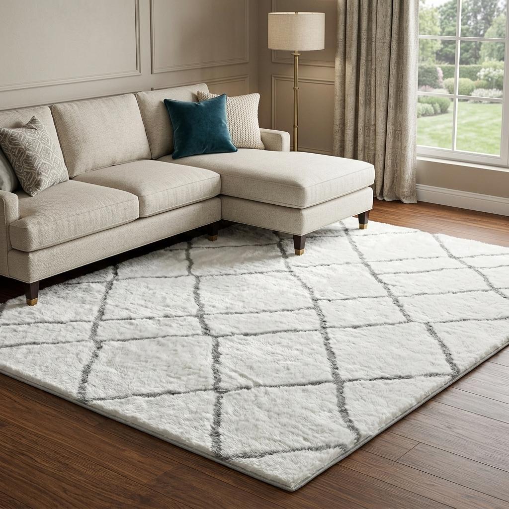 8' X 10' Pink And Ivory Geometric Shag Washable Area Rug With UV Protection - HomeRoots - Flyclothing LLC