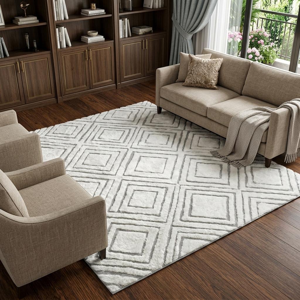 10' X 14' Pink And Ivory Geometric Shag Washable Area Rug With UV Protection - HomeRoots - Flyclothing LLC