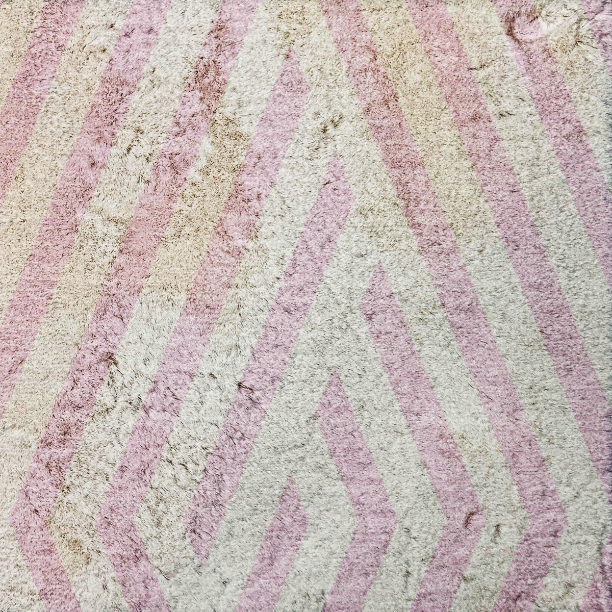 10' X 14' Pink And Ivory Geometric Shag Washable Area Rug With UV Protection - HomeRoots - Flyclothing LLC