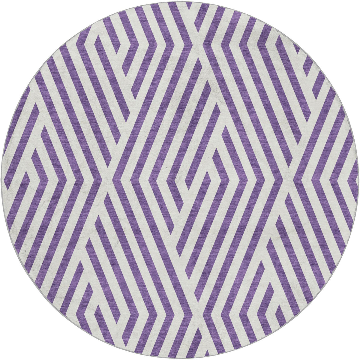 8' Purple And Ivory Geometric Shag Washable Round Rug With UV Protection - HomeRoots - Flyclothing LLC