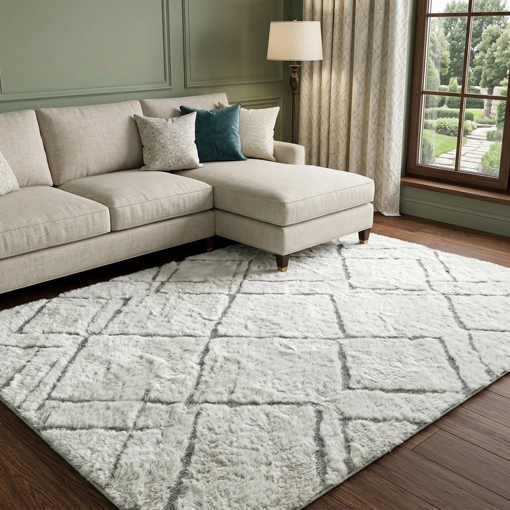 8' X 10' Purple And Ivory Geometric Shag Washable Area Rug With UV Protection - HomeRoots - Flyclothing LLC